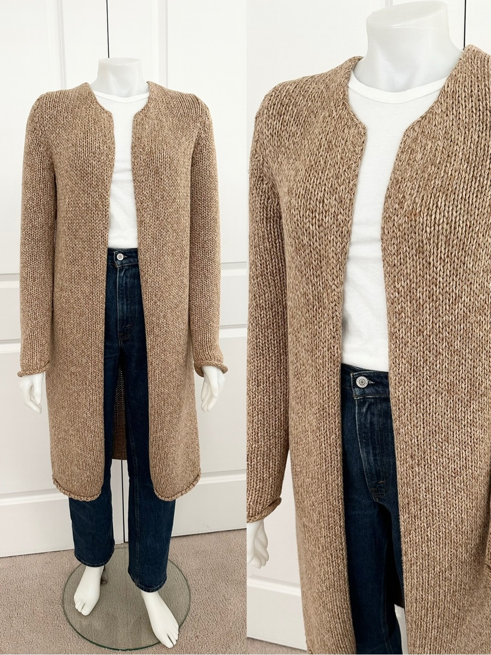 Gap Marled Chunky Knit Long Open Front Duster Cardigan Sweater - Taupe / Tan